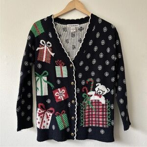 Christmas sweater XS. Cotton Emporium Festive Black Cardigan
